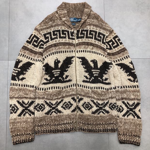 폴로 랄프로렌 핸드니트 코위찬 숄카라 니트 스웨터 집업 가디건 XL