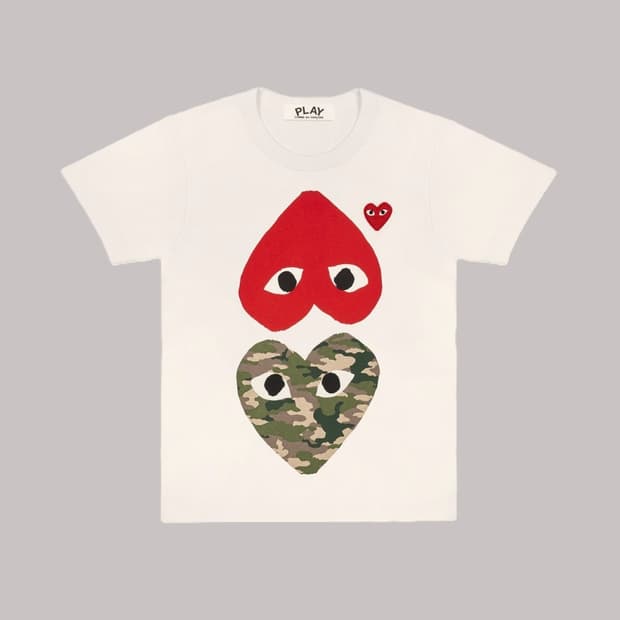 L 꼼데가르송 우먼스 더블 카모 하트 반팔티