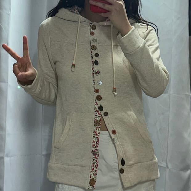 버튼 포인트 플로럴 후드