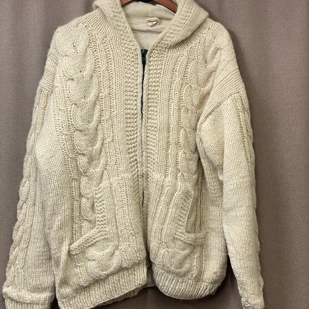 빈티지 헤비 니트 후드 집업 