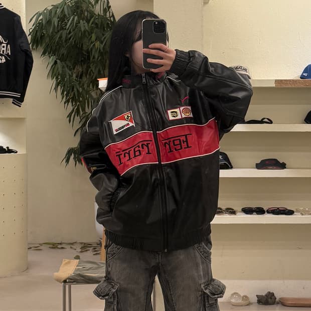 페라리 빅로고 투톤 레더 자켓 U241