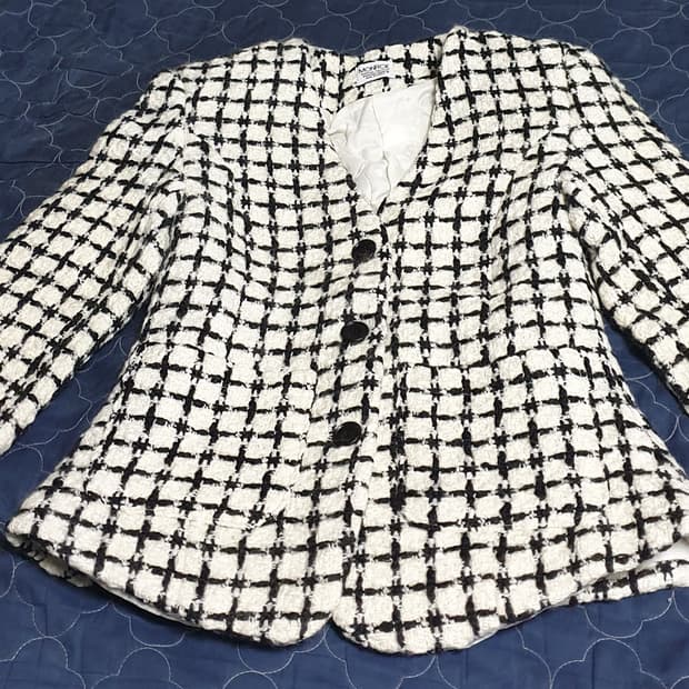 MONROE 안감퀄팅 트위드 자켓 횐검 (S)
