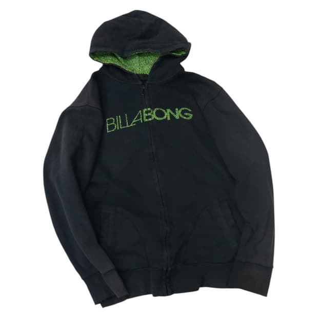 티지 빌라봉(BILLABONG) 크랙 아트워크 로고 후드 집업 블랙 (L