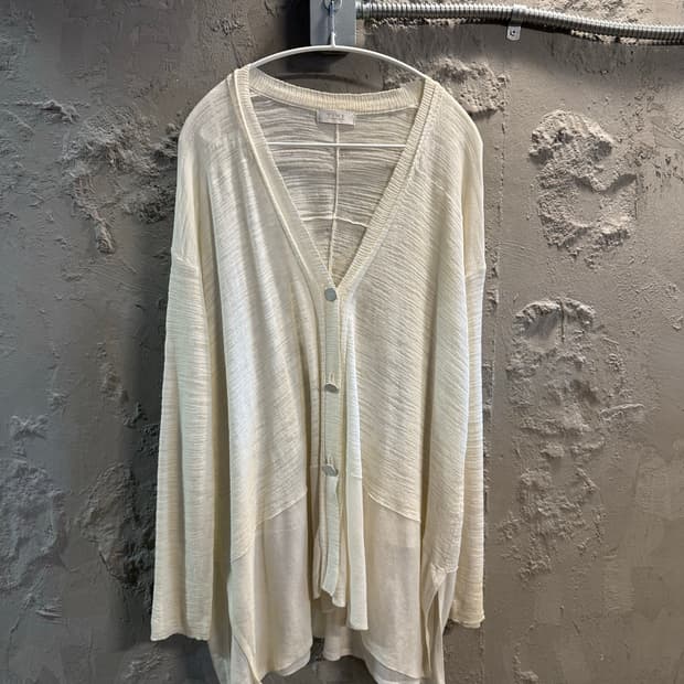 타임 TIME 시어 니트 가디건 레이어드 아이보리 M