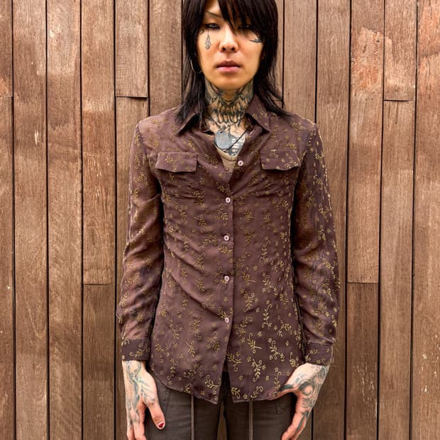 Sheer Floral Embroidery Shirt