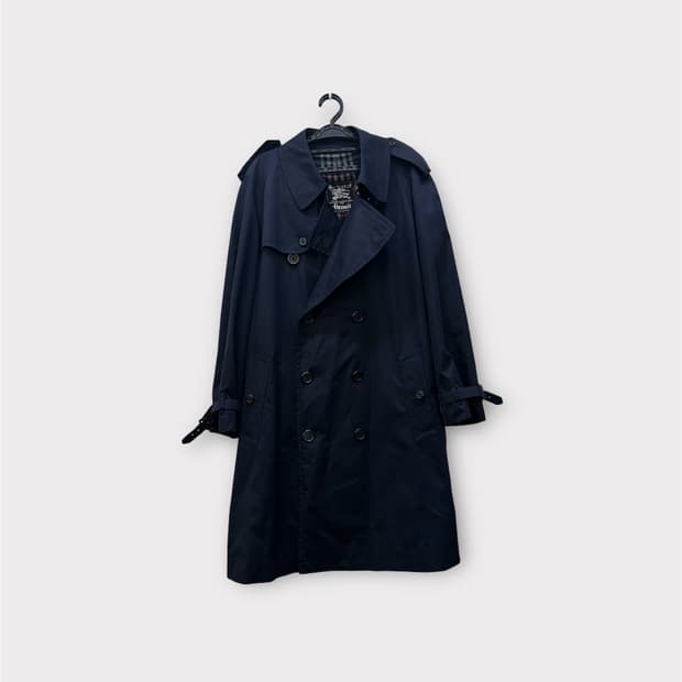 버버리 체크 안감 더블 견장 트렌치코트 남성 95-100사이즈 네이비