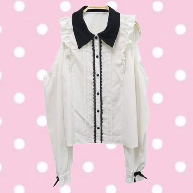 착샷ㅇ)디마럽 디어마이러브 어깨트임 블라우스히메갸루양산형로리타지뢰계빈티지