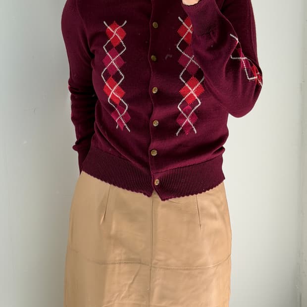 일본빈티지 클래식 아가일 울가디건