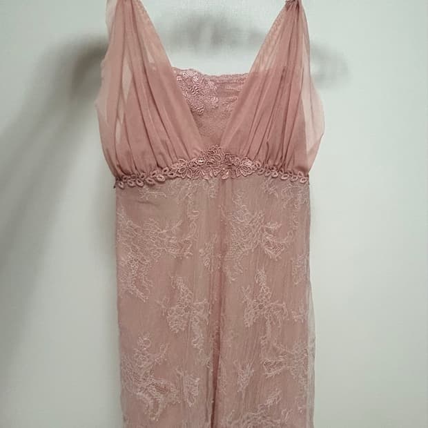 빈티지 피치 핑크 레이스 슬립 나시 원피스 페이리