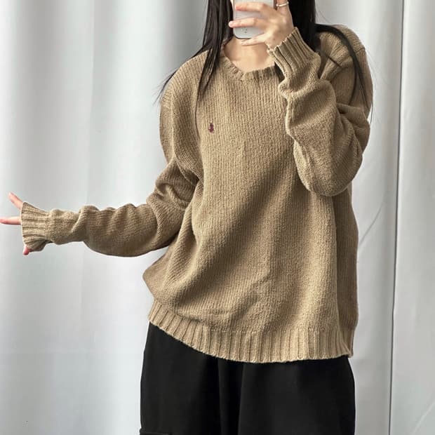 폴로 랄프로렌 루즈핏 카키브라운 00‘s 해비코튼 니트