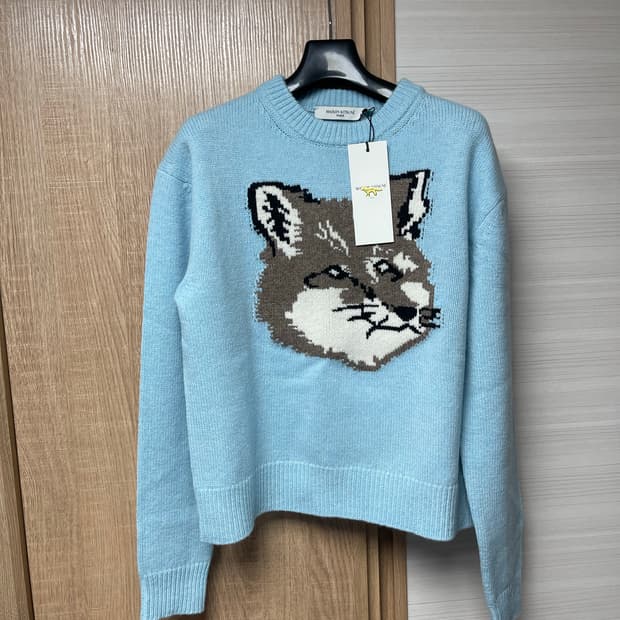 새상품) 메종키츠네 빅폭스 헤드 니트 아쿠아