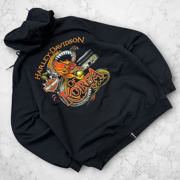 [M] 할리데이비슨 블랙 후드집업 코리아 서울 드래곤 C521