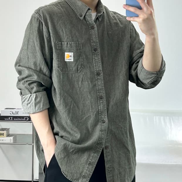 칼하트 워싱 그레이 버튼다운 셔츠 L 