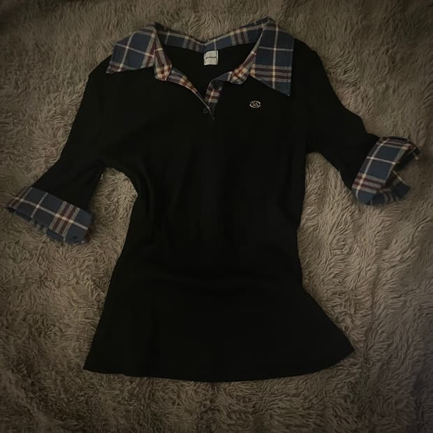 에카 체크 골지 반팔