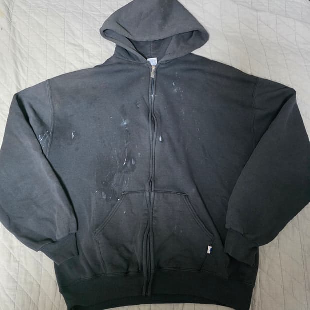 [XL] 90s USA 빈티지 러셀 애슬레틱 후드집업 블랙 페인팅