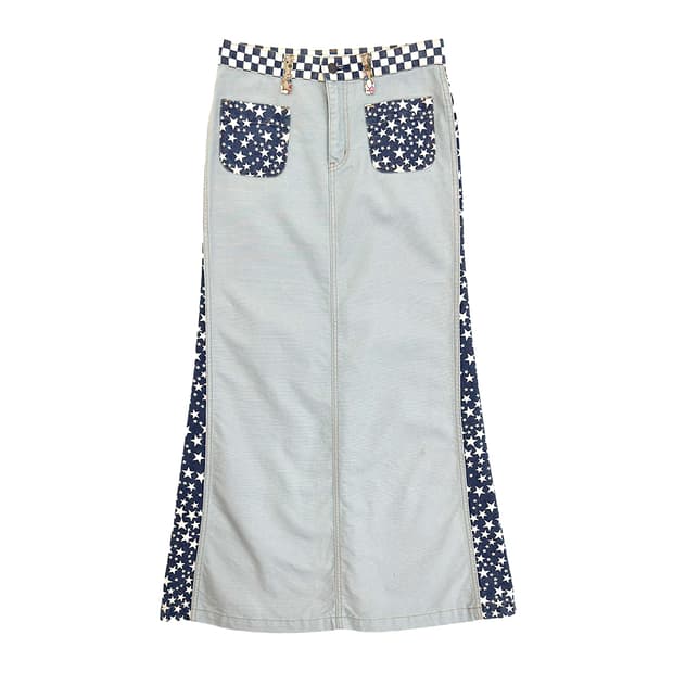 Star Panel Denim Maxi Skirt/ Os