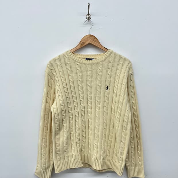 폴로 랄프로렌 아이보리 케이블 니트 여L