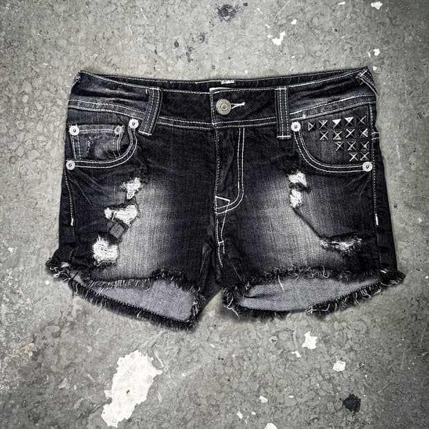 Grey Washed Studded Shorts