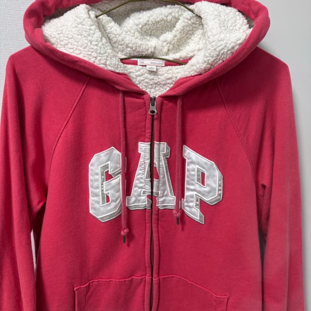 갭 3D 로고 양털 핑크 후드집업