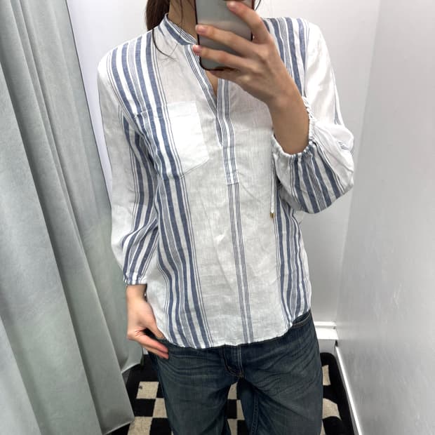 로렌랄프로렌 블루화이트 스트라이프 린넨 셔츠