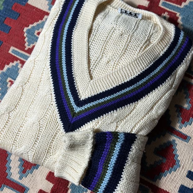 60s Vintage 브이넥 피셔맨 스웨터
