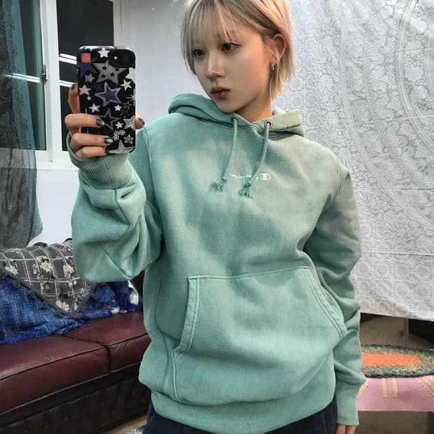챔피온 리버스위브 민트 기모 후드티 