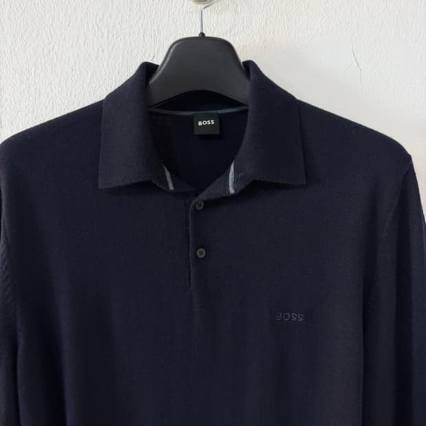 보스 로고 울 카라 니트 