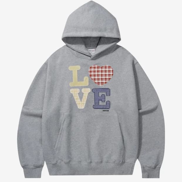 밈더워드로브 헬로 월드 패치워크 LOVE 후드티