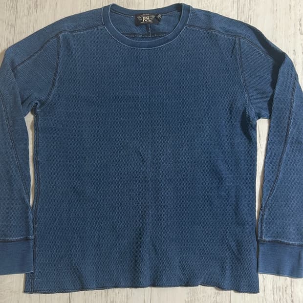 RRL 와플 크루넥 롱슬리브 인디고 라이트 블루 L