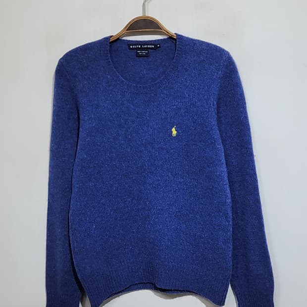(S) 랄프로렌 폴로 니트 진하늘색 울스웨터 라운드 