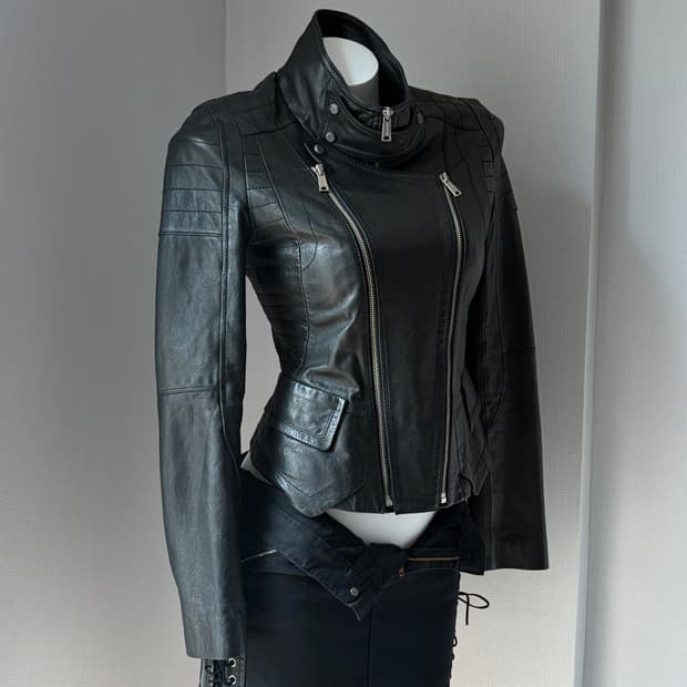 VOV 빈티지 더블 집업 레더 자켓