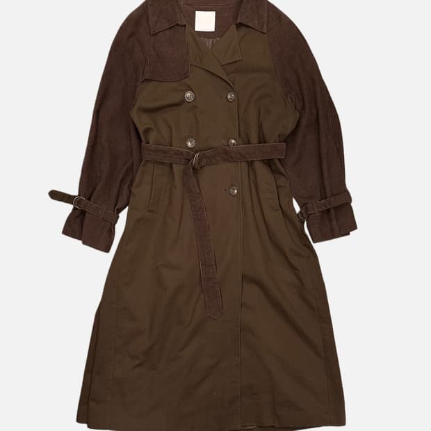 brown corduroy mixed pleats coat
