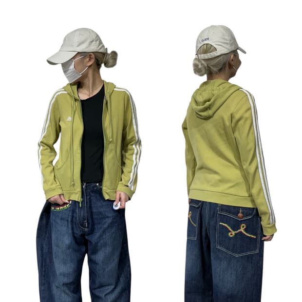 아디다스 올리브 그린 후드 딱붙핏 y2k 올드스쿨 후드집업 져지 90