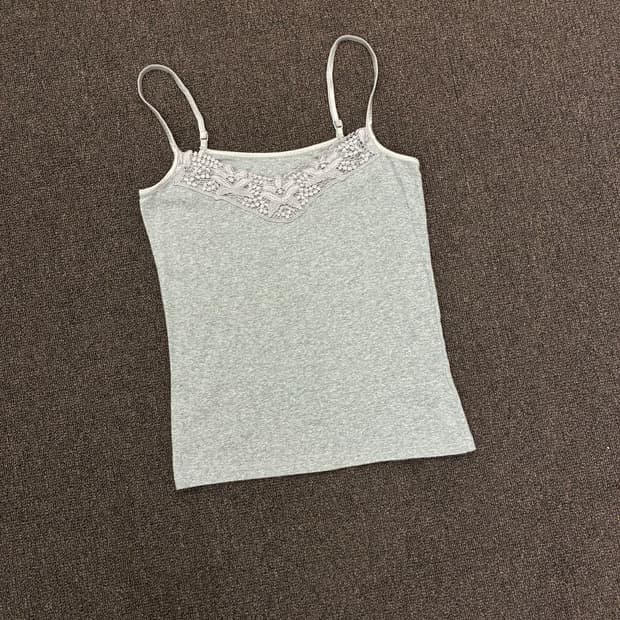 M) Japanese vintage 여성 레이스 디테일 그레이 나시