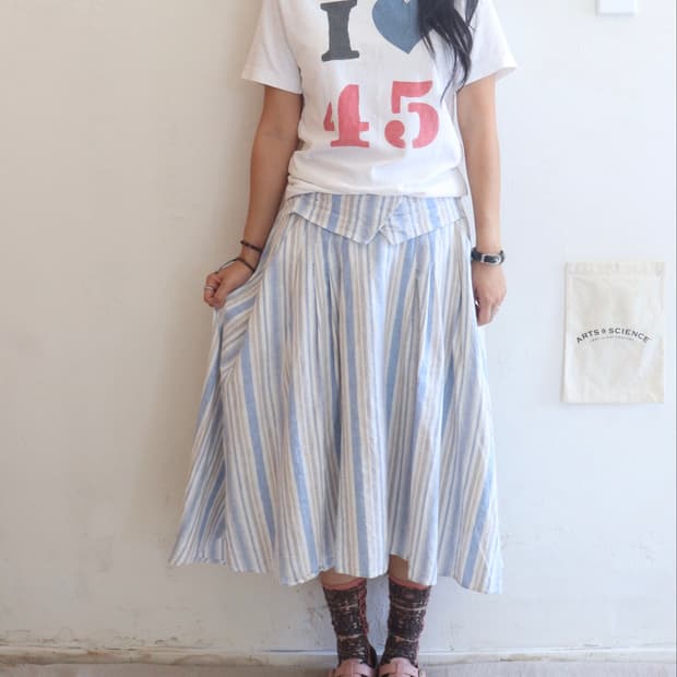 [Beams Heart] Blue Stripe Linen Skirt