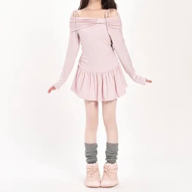 위스페어리 Snowy Puff Ribbon Dress PINK원피스 핑크