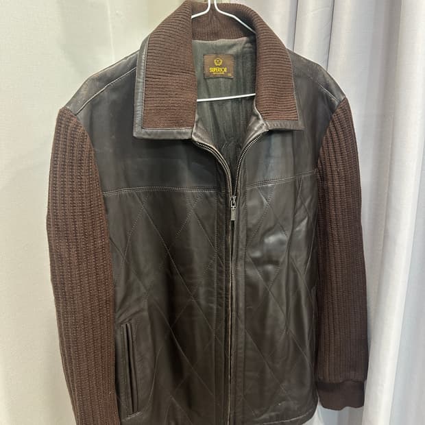 소가죽 니트 집업 자켓