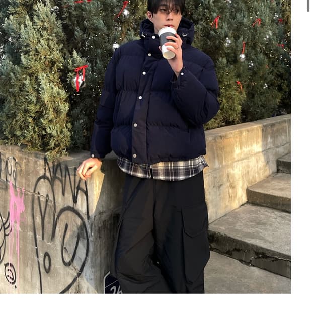 아크로웨이 골덴 후드 패딩 네이비