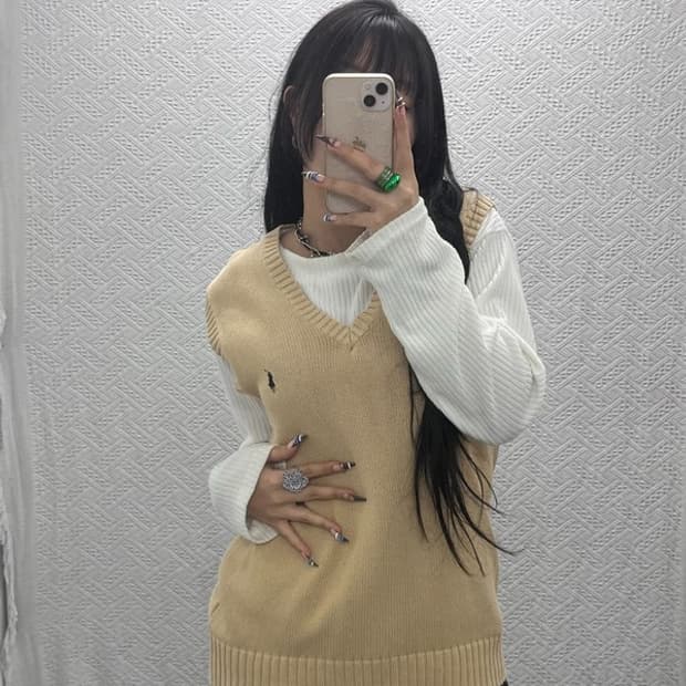 폴로 랄프로렌 빈티지 모던 캐주얼 브이넥 니트 조끼 90 C07959