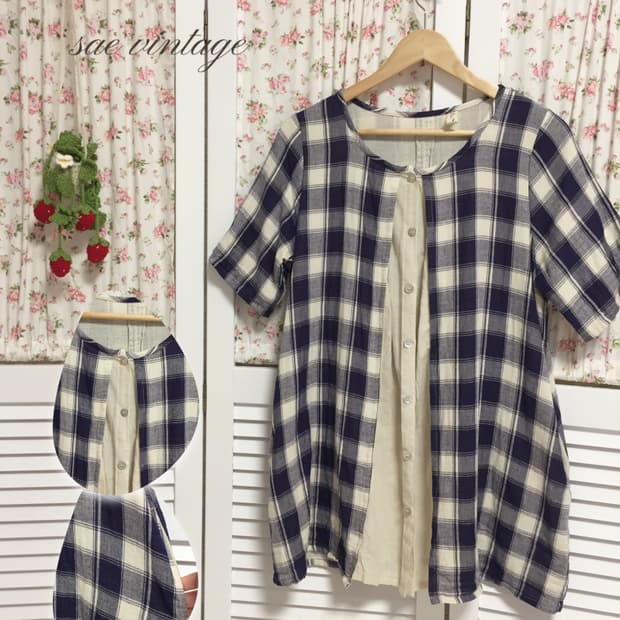 빈티지 모리걸 네이비 체크 바선생