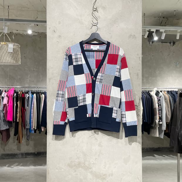 톰브라운 믹스 패치워크 버튼 가디건