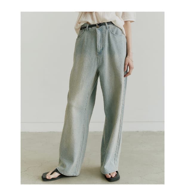 노이어 데미지 스트라이프 데님 팬츠 (라이트블루) 50