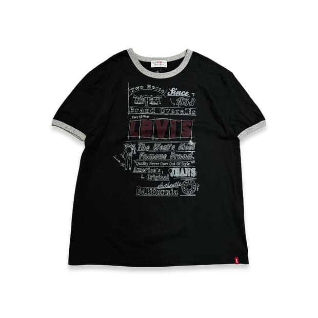 리바이스(Levi's) 블랙컬러 스케치 프린트 코튼 링거 반팔