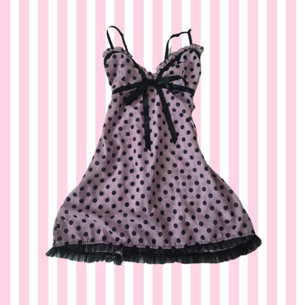 갸루 히메 핑크 도트 땡땡이 슬리브리스 나시