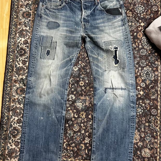 Patchwork denim pants