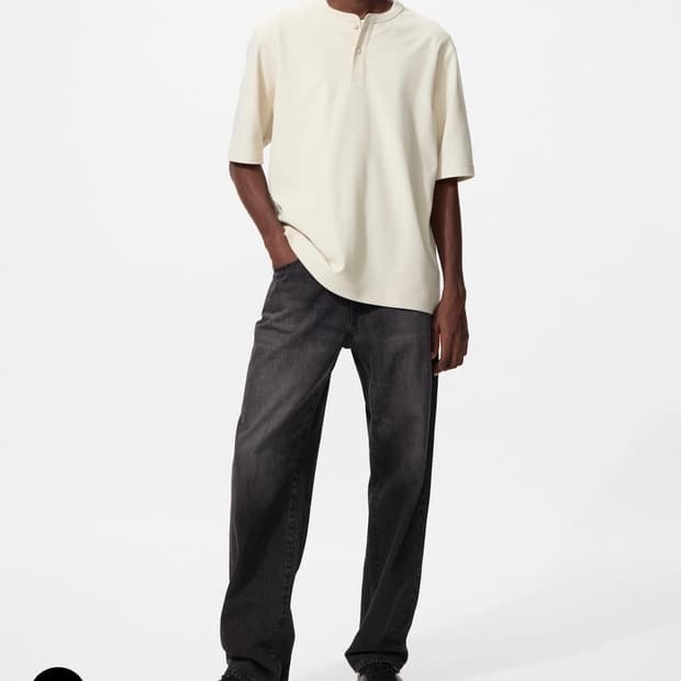 유니클로 드라이와플헨리넥T 아이보리 M사이즈