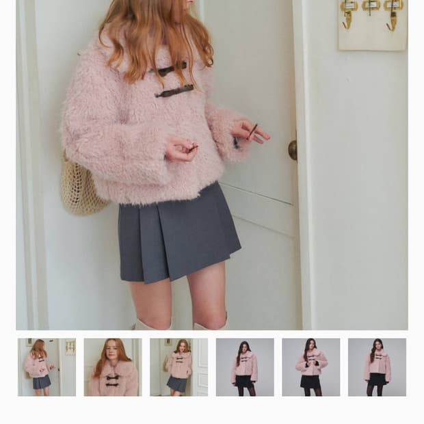 오프닝선샤인 리본 버클 쉐어링 퍼 자켓 핑크