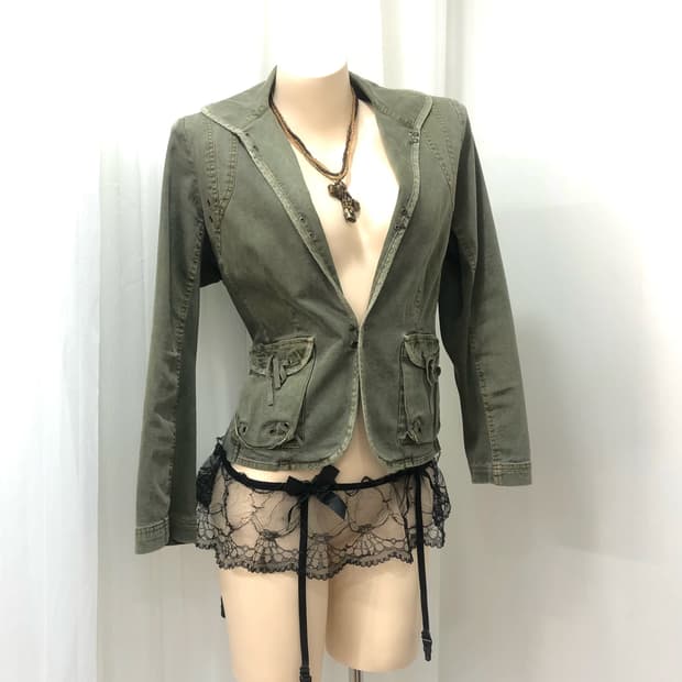 khaki military eyelet detail jacket