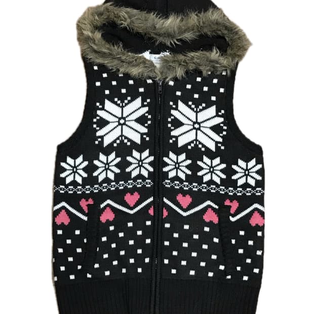 핑크 하트 노르딕 브라운 퍼 니트조끼