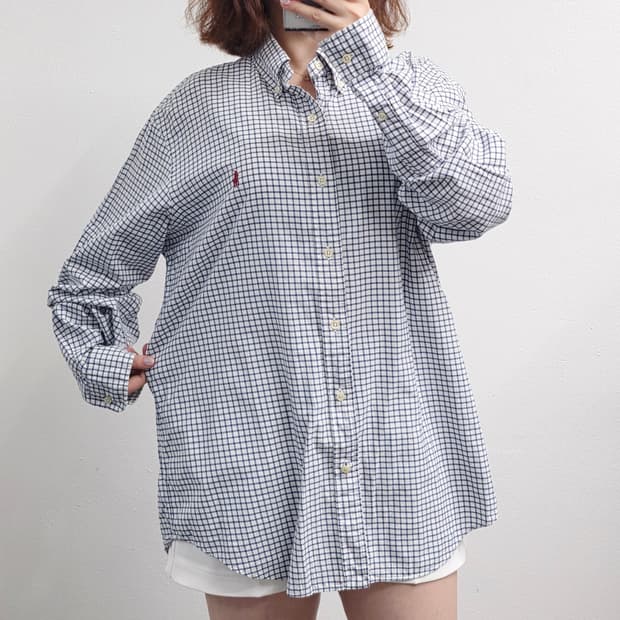 [프립]랄프로렌 체크 남방 블루